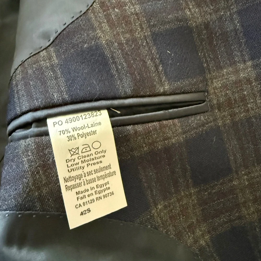 Lauren Ralph Lauren Mens Ultraflex Navy Brown Plaid Wool Blazer 42 Long LETO12P
